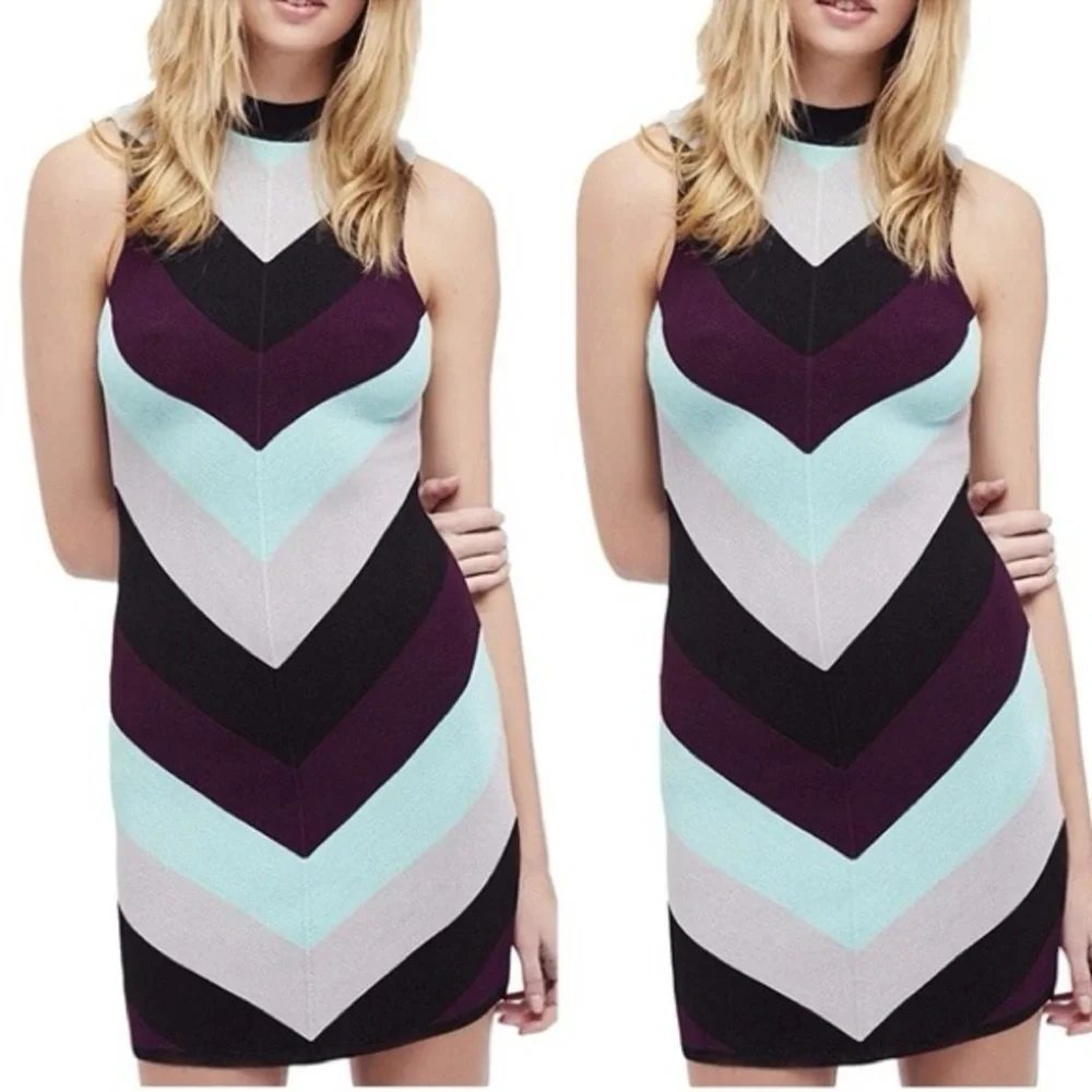 Free People Dress Womens XS I Got You Bodycon Knit Chevron Stripe Preppy Mini
